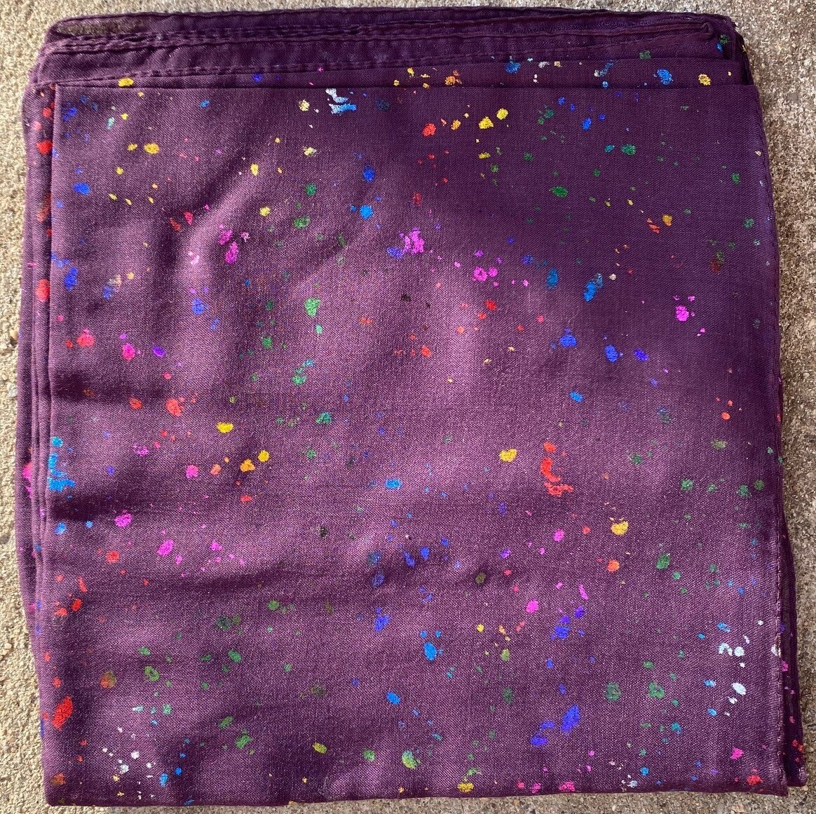 Purple- colorful metallic paint splattered tichel