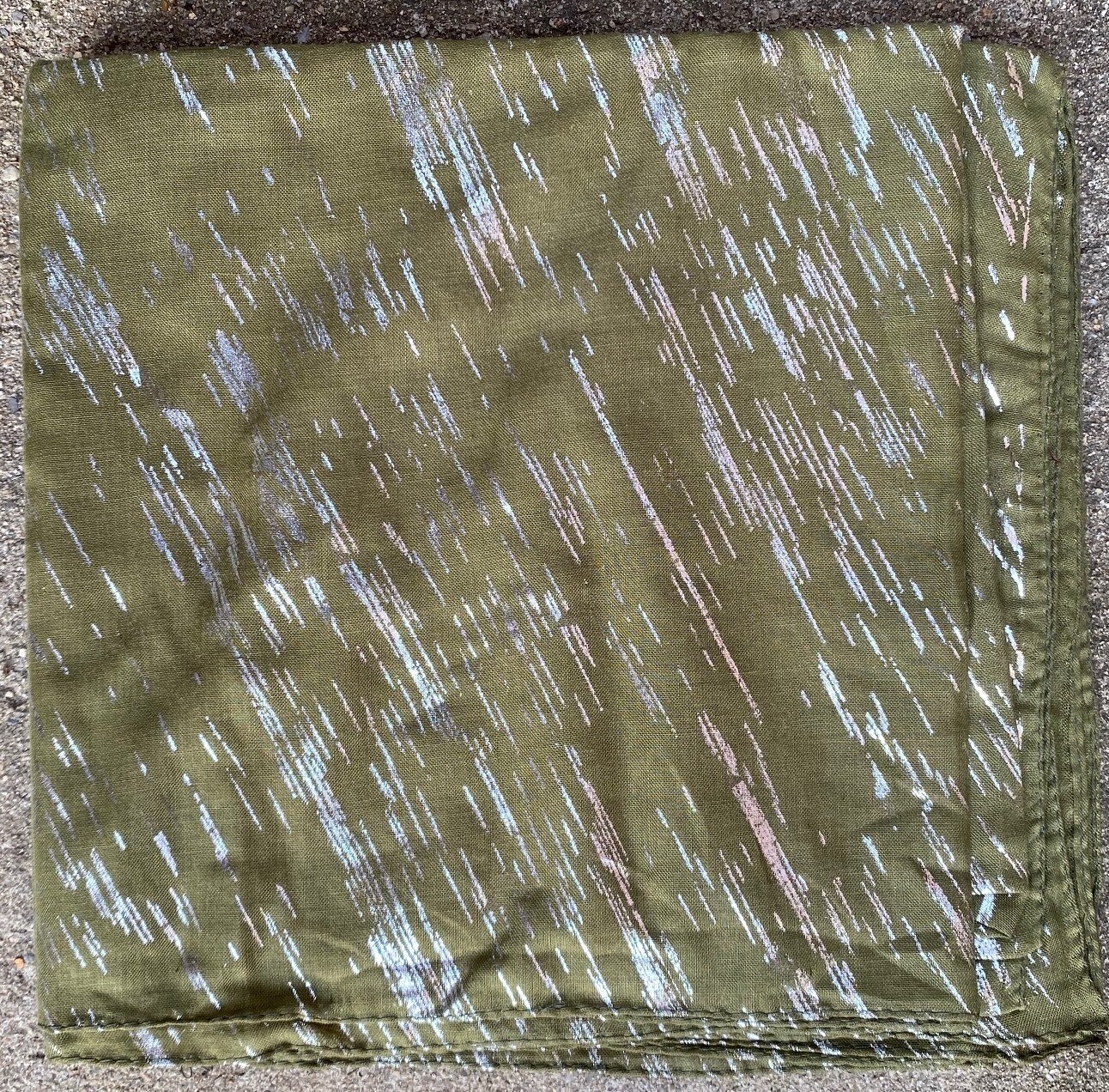 Metallic silver streaked tichel - olive