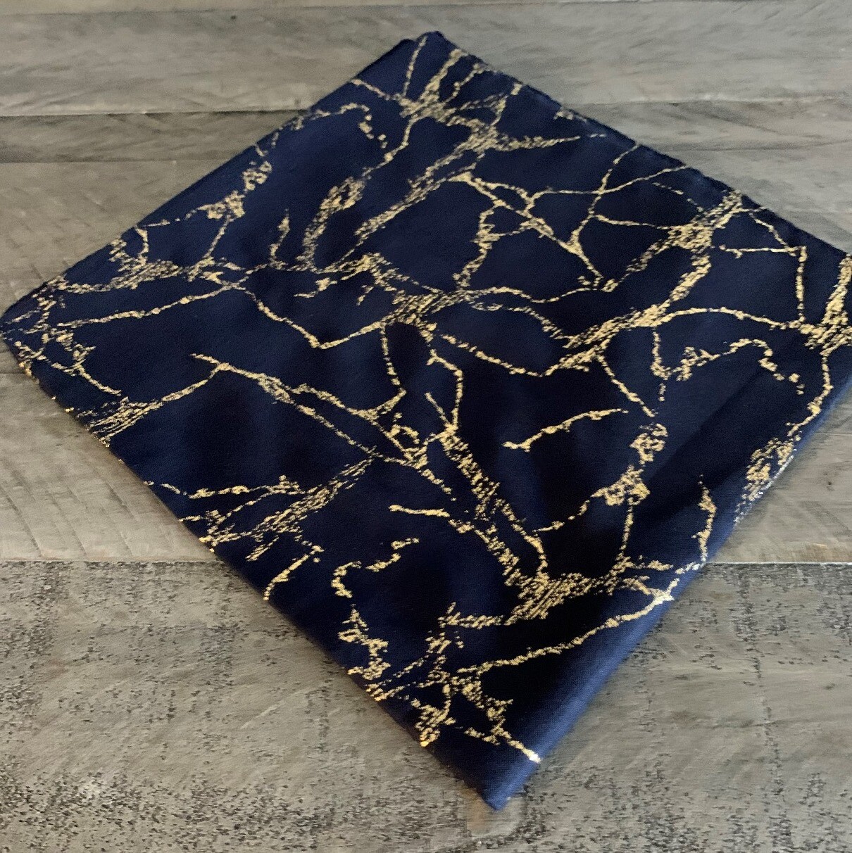 Navy - metallic gold marbled pattern tichel