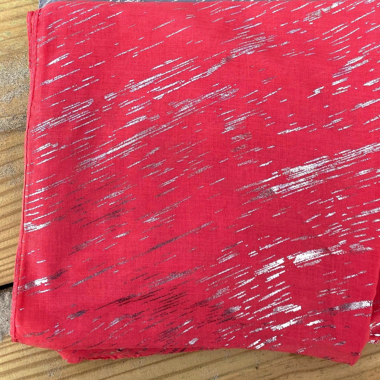 Metallic silver streaked tichel - coral