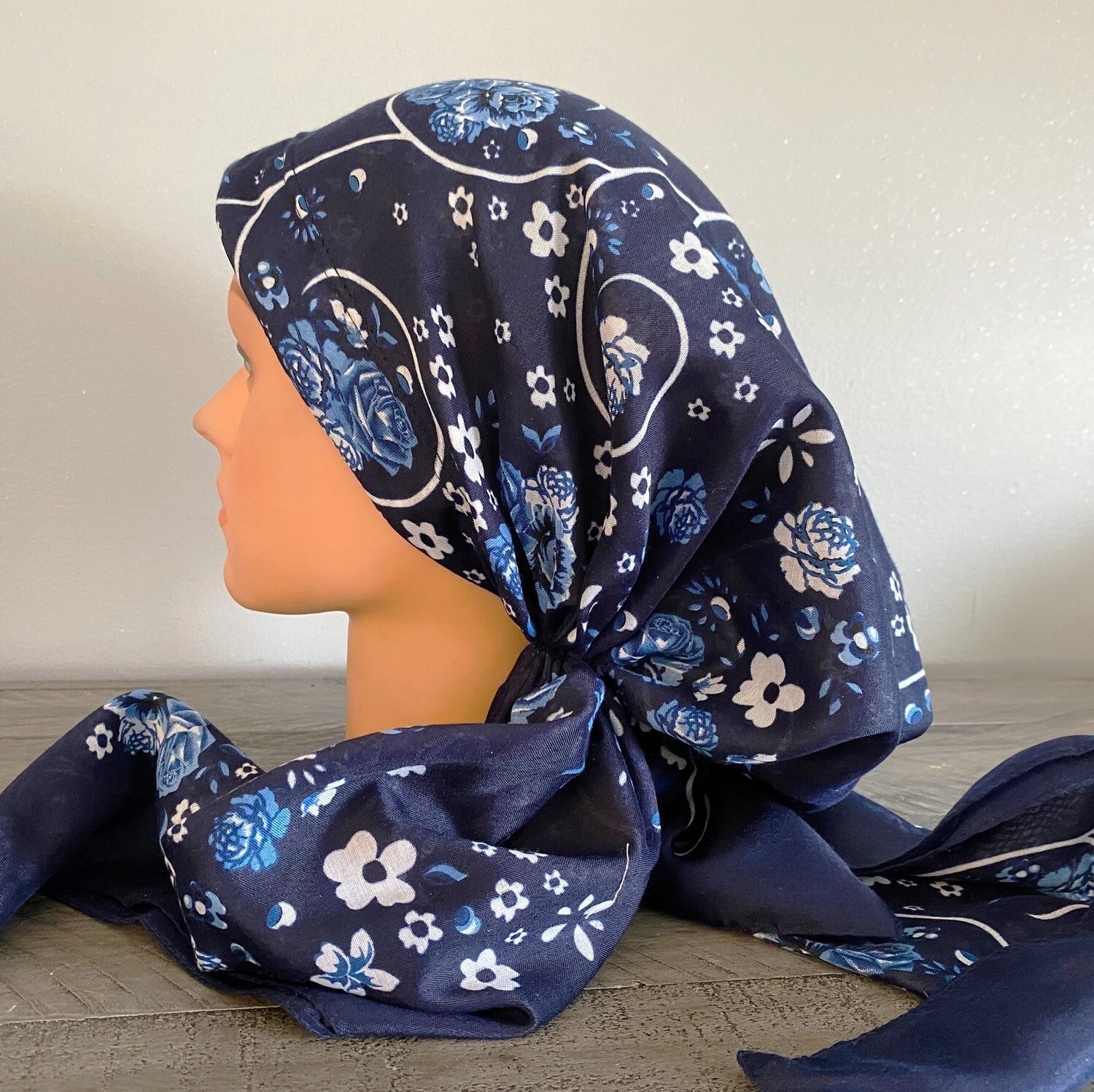 Blue pretied Turkish Tichel w/band sewn in