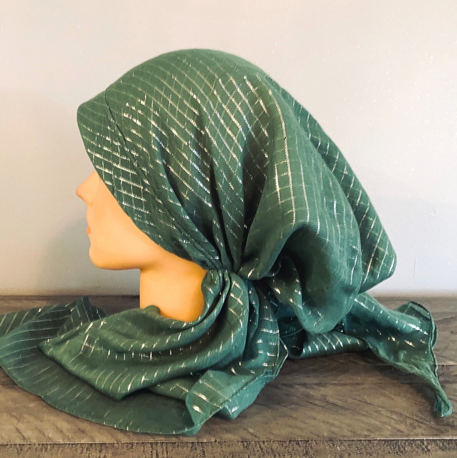 Forest green lurex pretied tichel