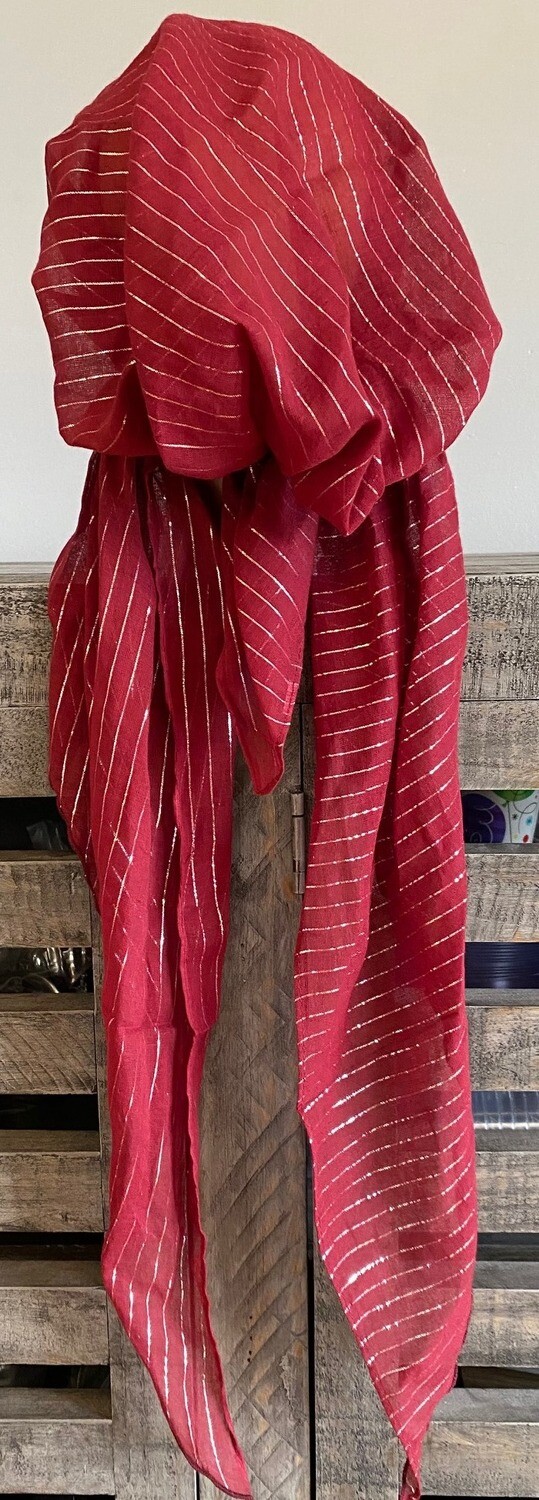 Maroon lurex pre tied tichel (single layer)
