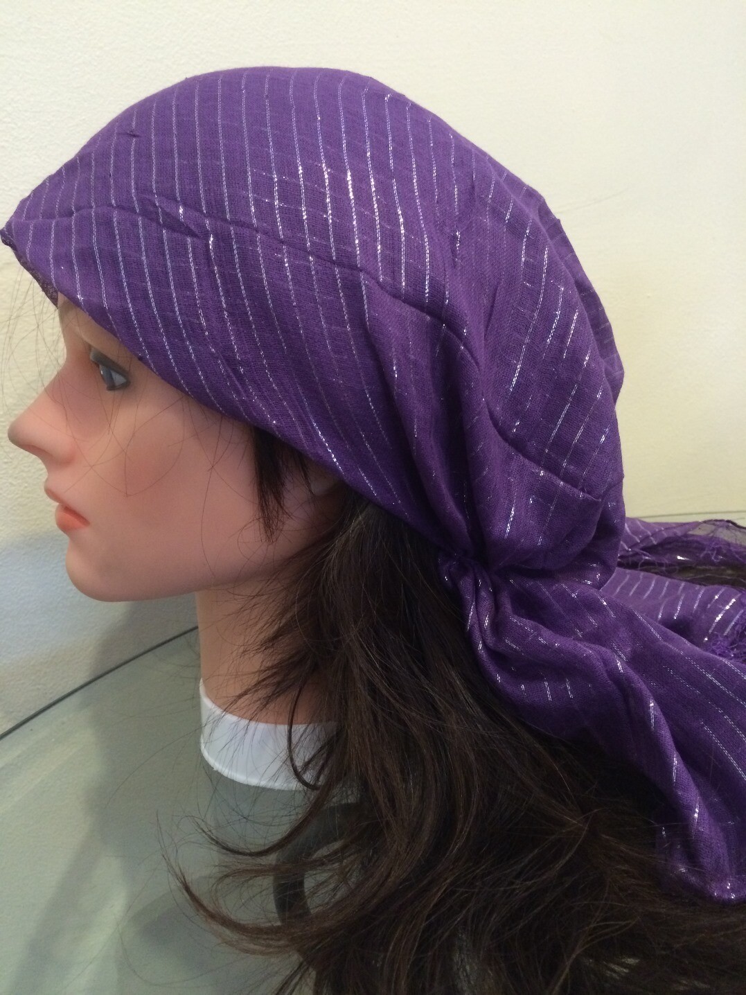 Purple lurex pre tied tichel