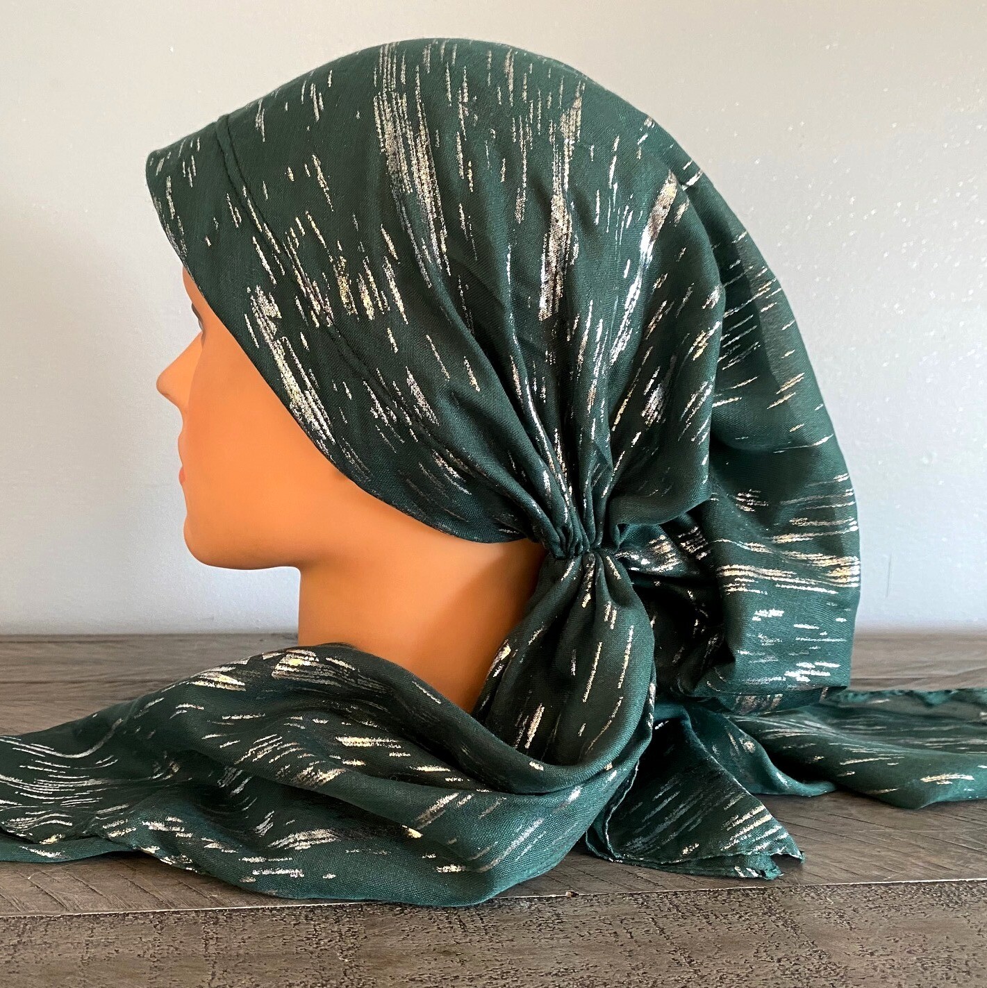 Green Turkish Tichel w/band sewn in