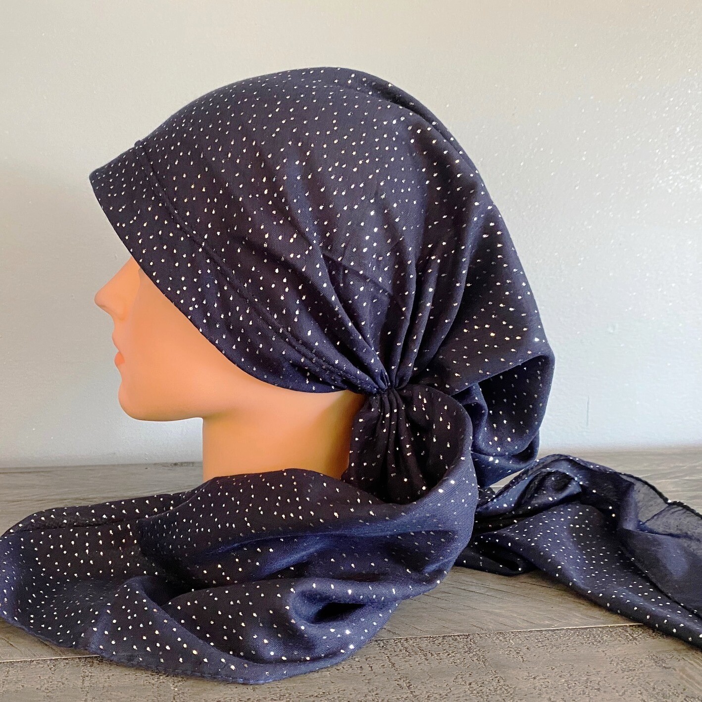 Navy Turkish Tichel w/band sewn in