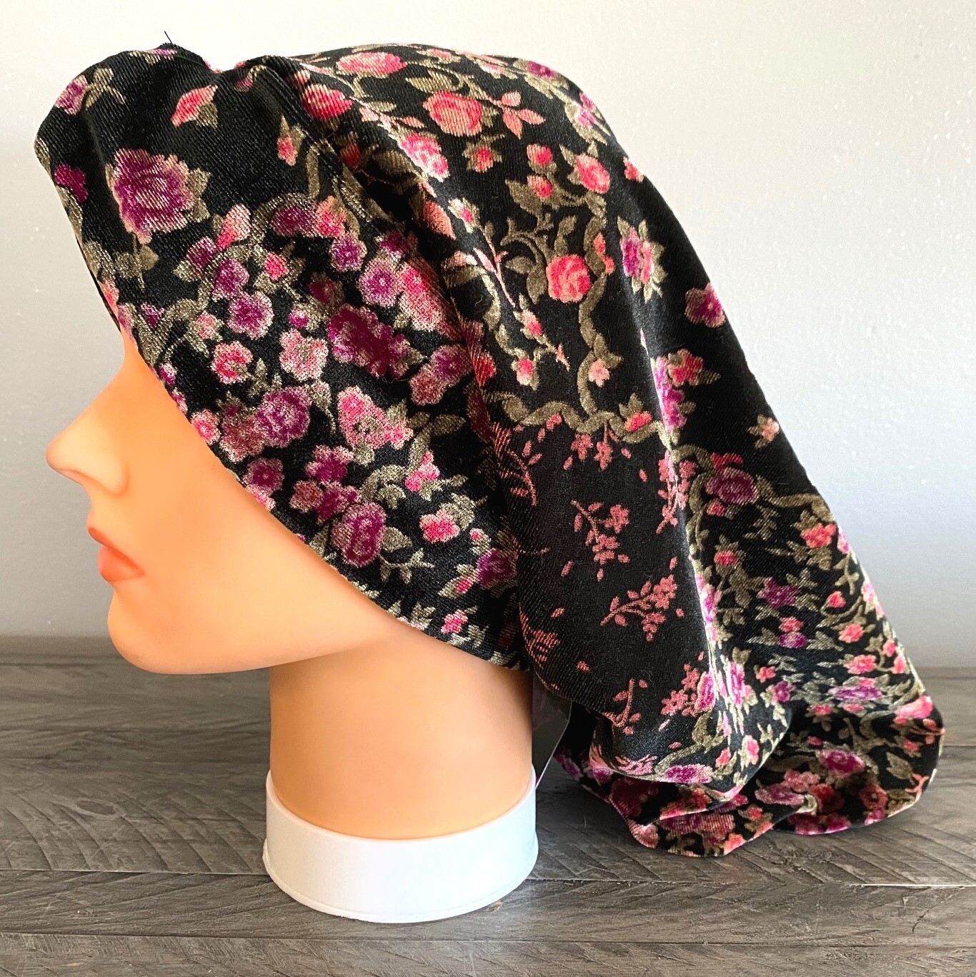 Black velvet knot snood all floral