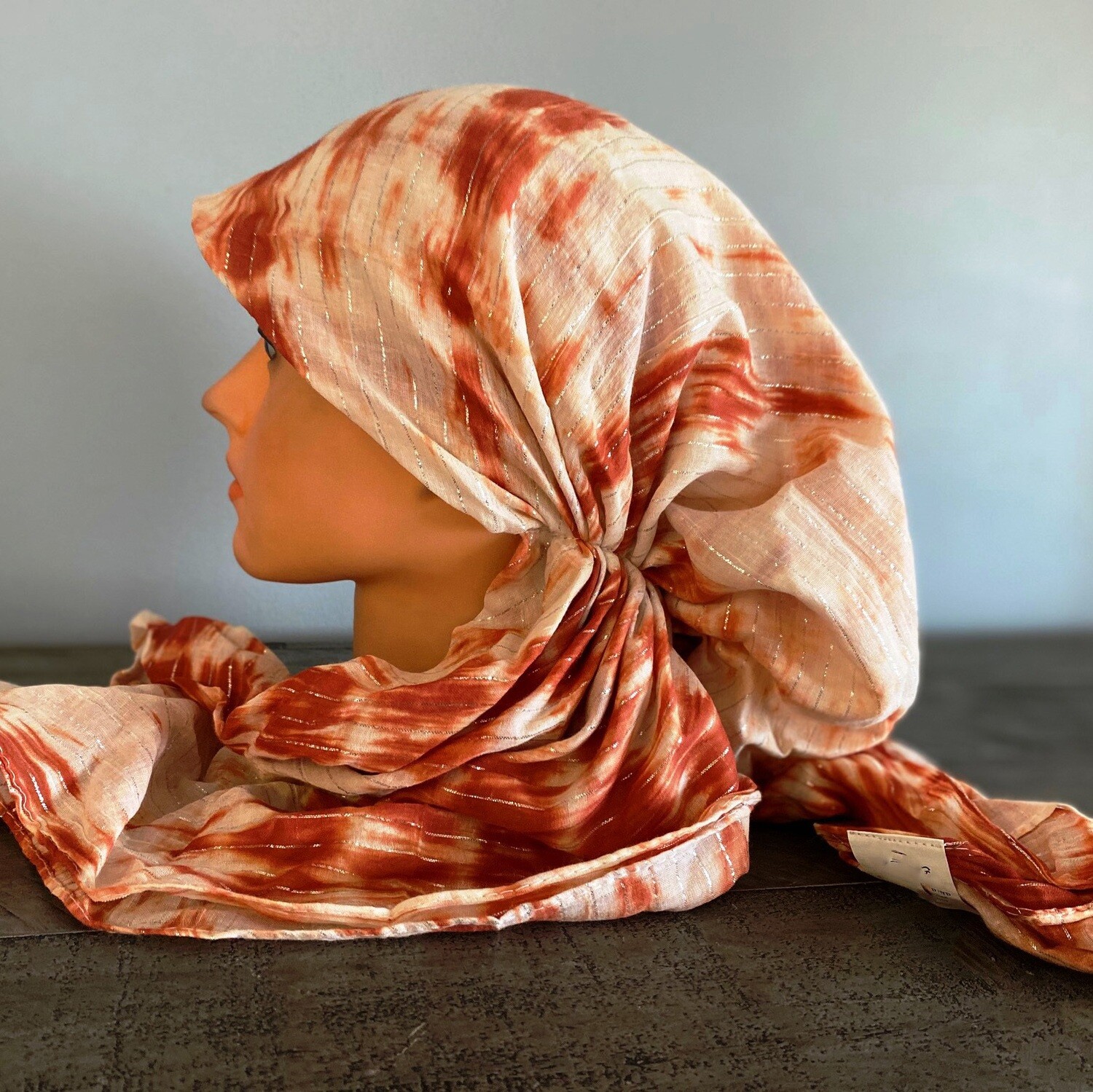 Pre tied tichel rust tie dyed