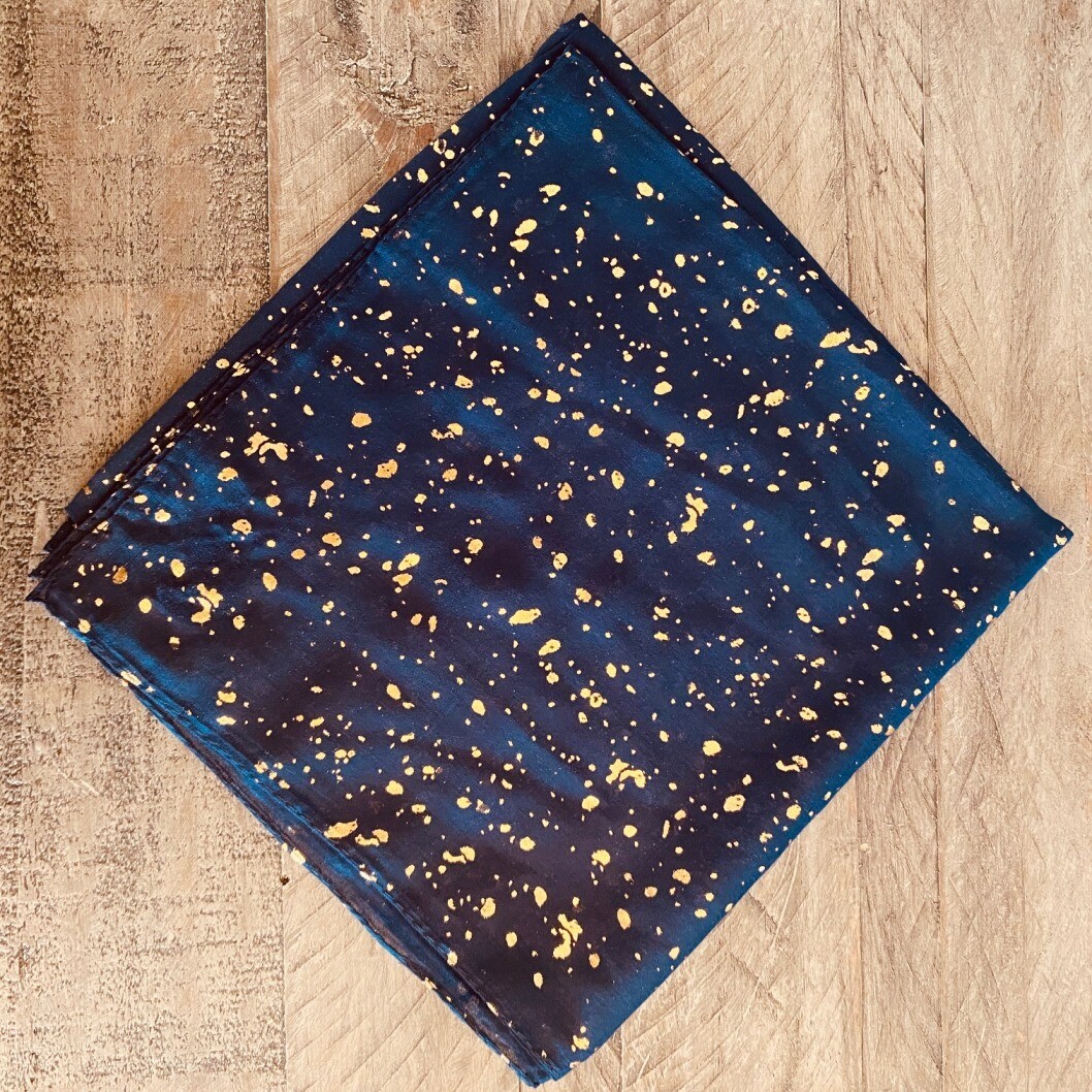 Navy - gold metallic paint splattered tichel