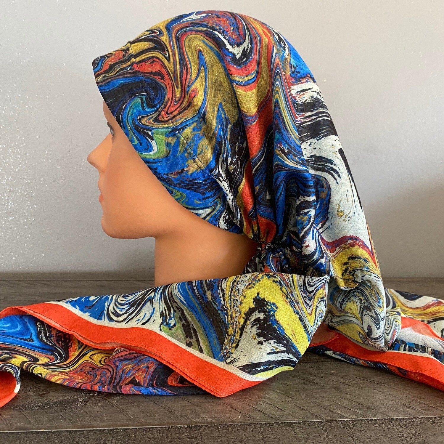 Orange long back pre-tied kerchief w/band sewn in