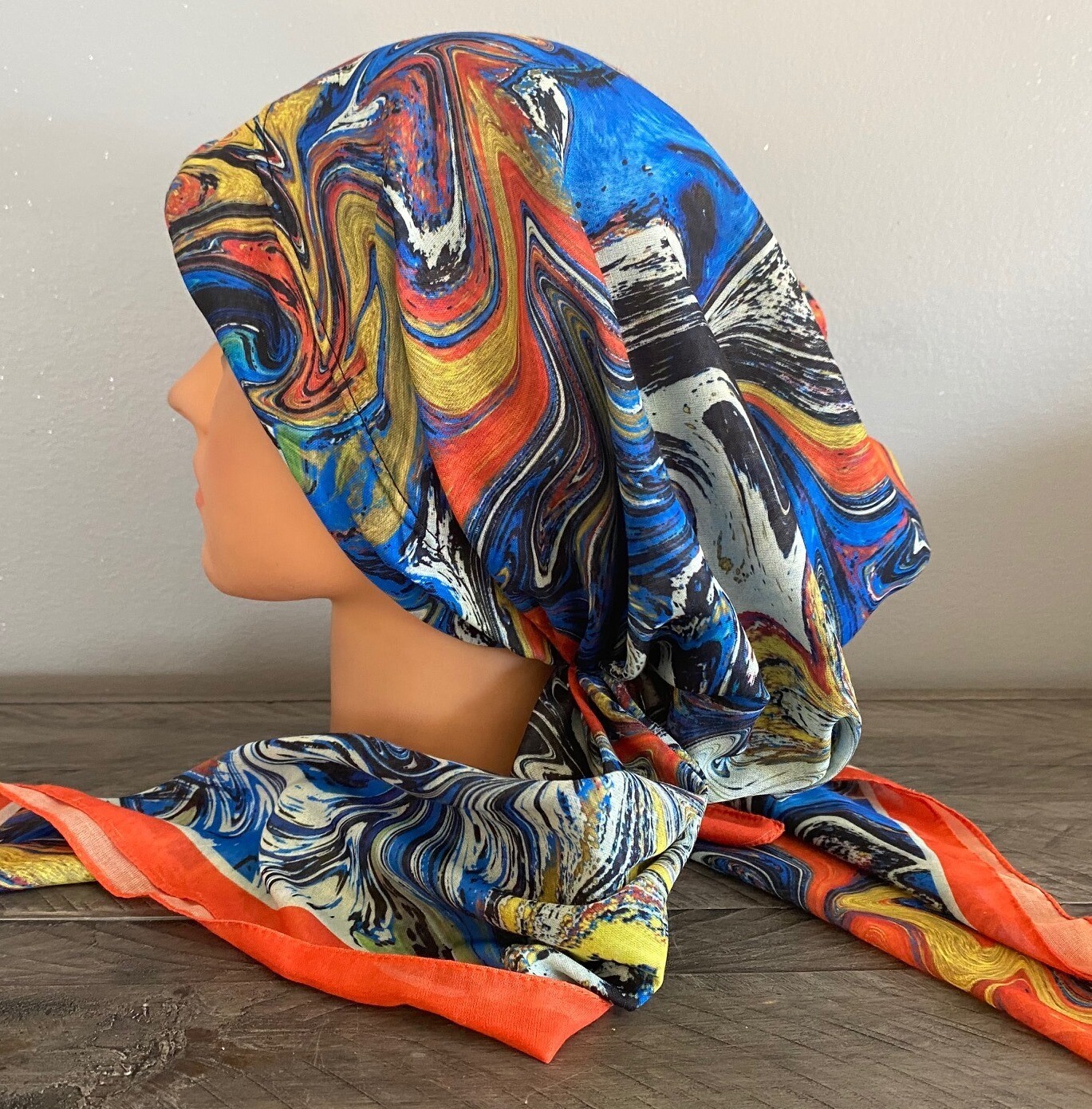 Orange Turkish Tichel w/band sewn in
