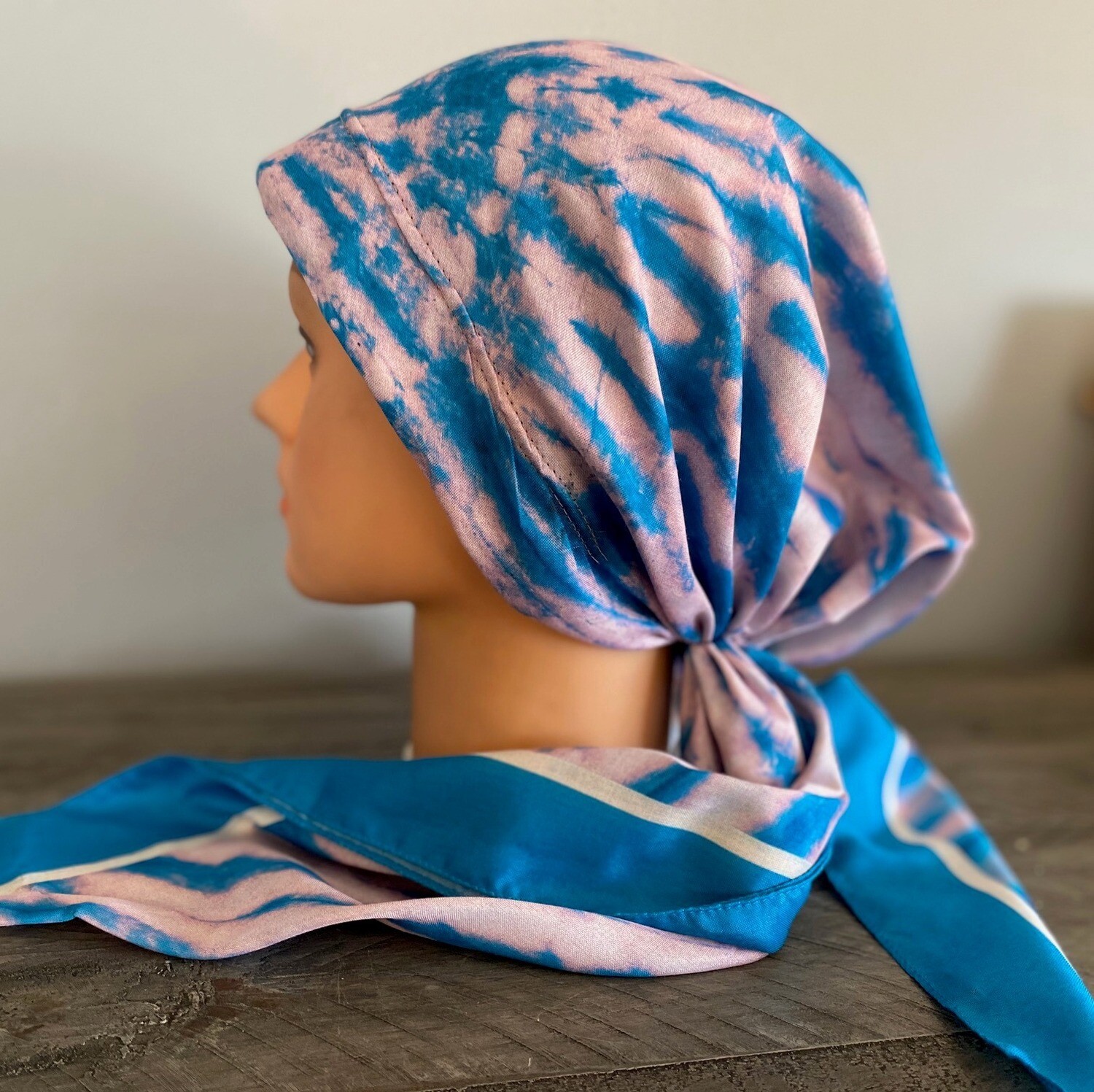 Aqua blue Turkish Tichel w/band sewn in