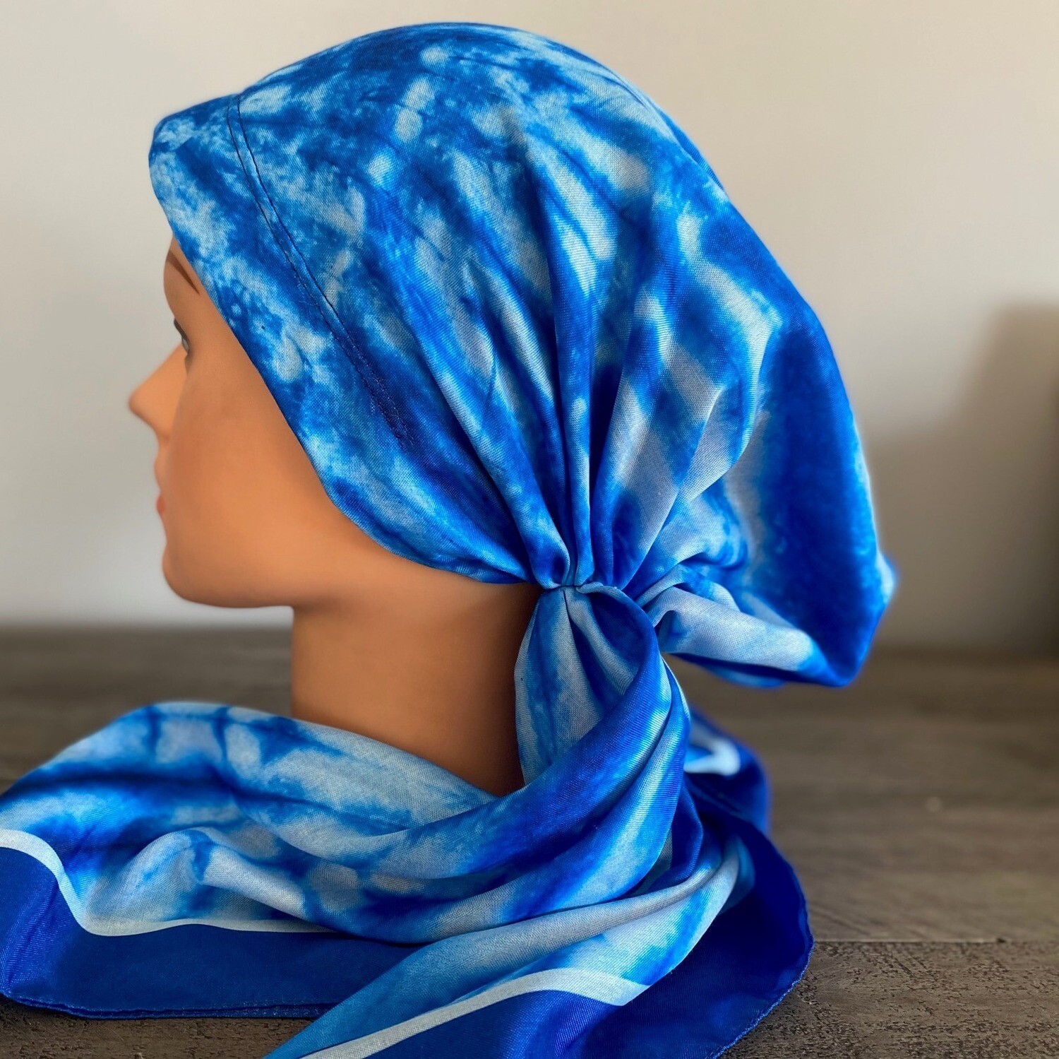 Blue Turkish Tichel w/band sewn in
