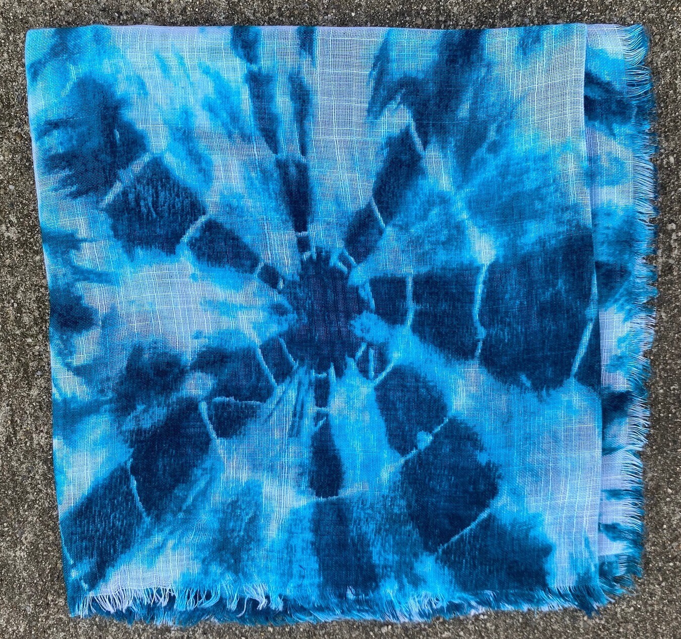 Deep Sea green circular tie dyed soft fringed tichel