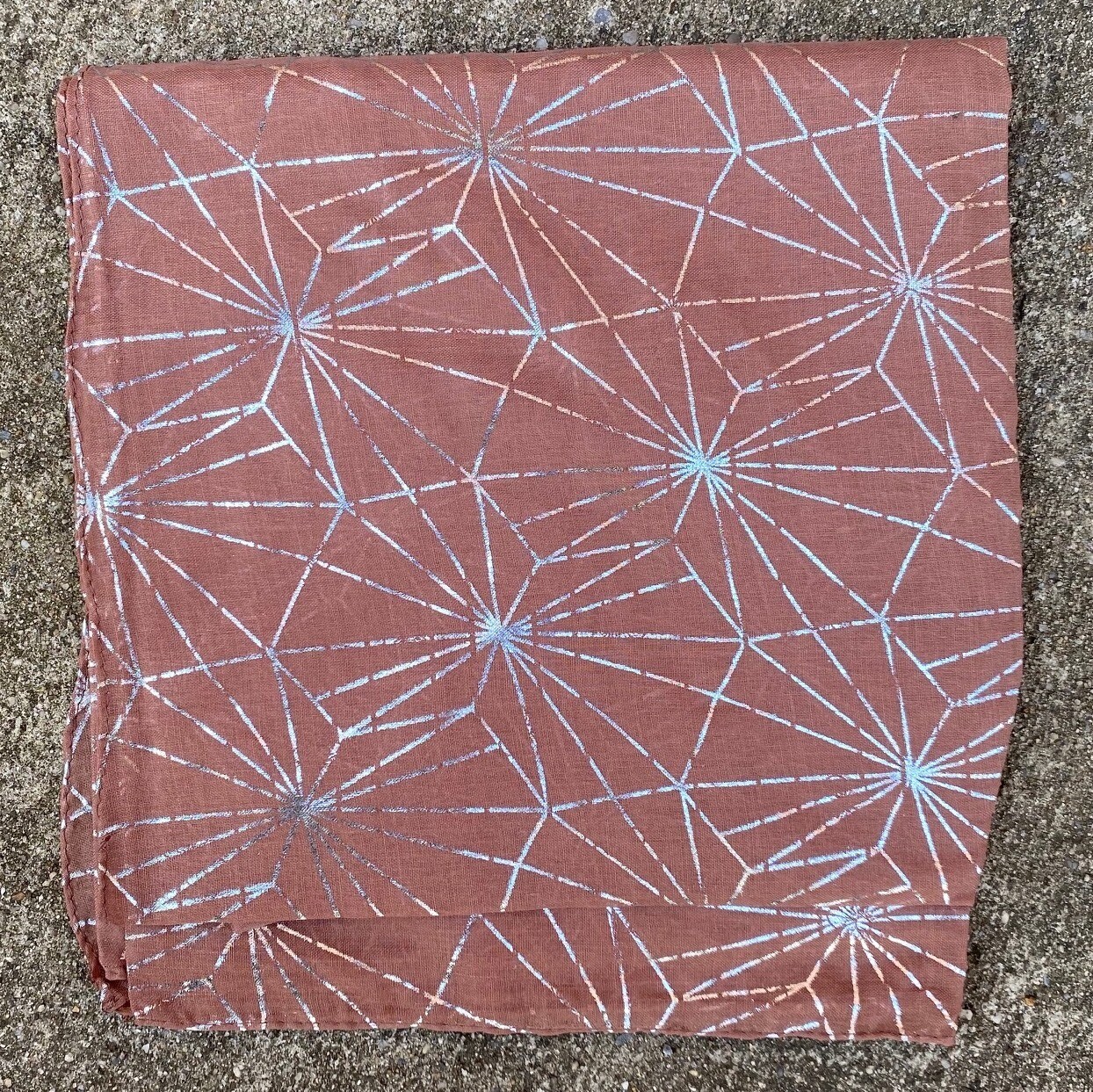 Silver metallic patterned tichel - light brown