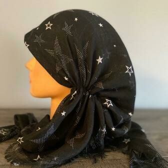 Black starred - soft fringes pretied tichel