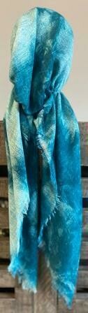 Sea green (darker) tie dyed - soft fringes pretied tichel