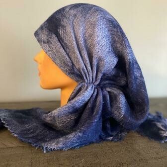 Blue tie dyed - soft fringes pretied tichel