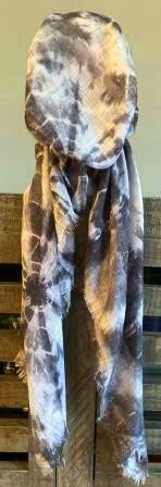 Blue/white circular pattern tie dyed - soft fringes pretied tichel