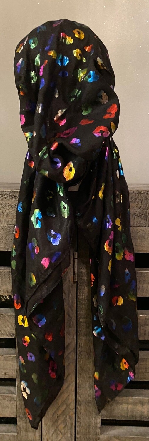 Black colorful - leopard print pre-tied tichel