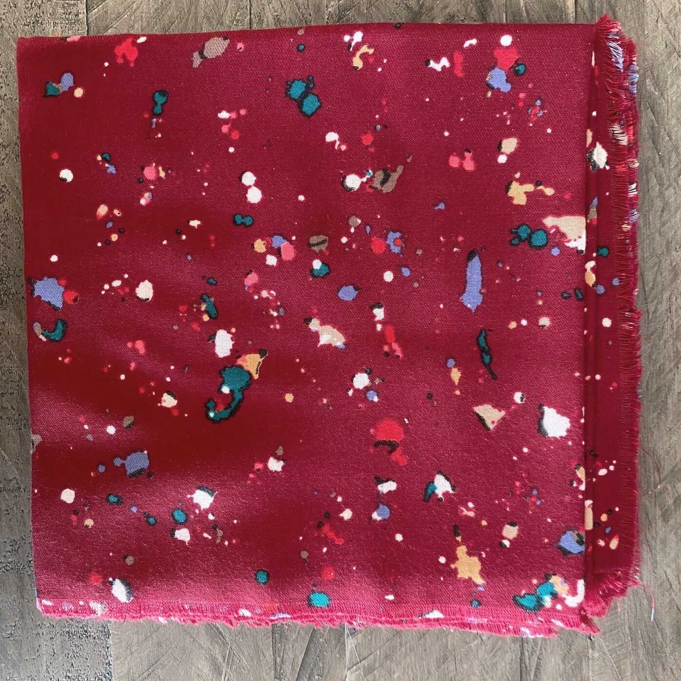 Cranberry thicker splattered tichel w/soft fringes
