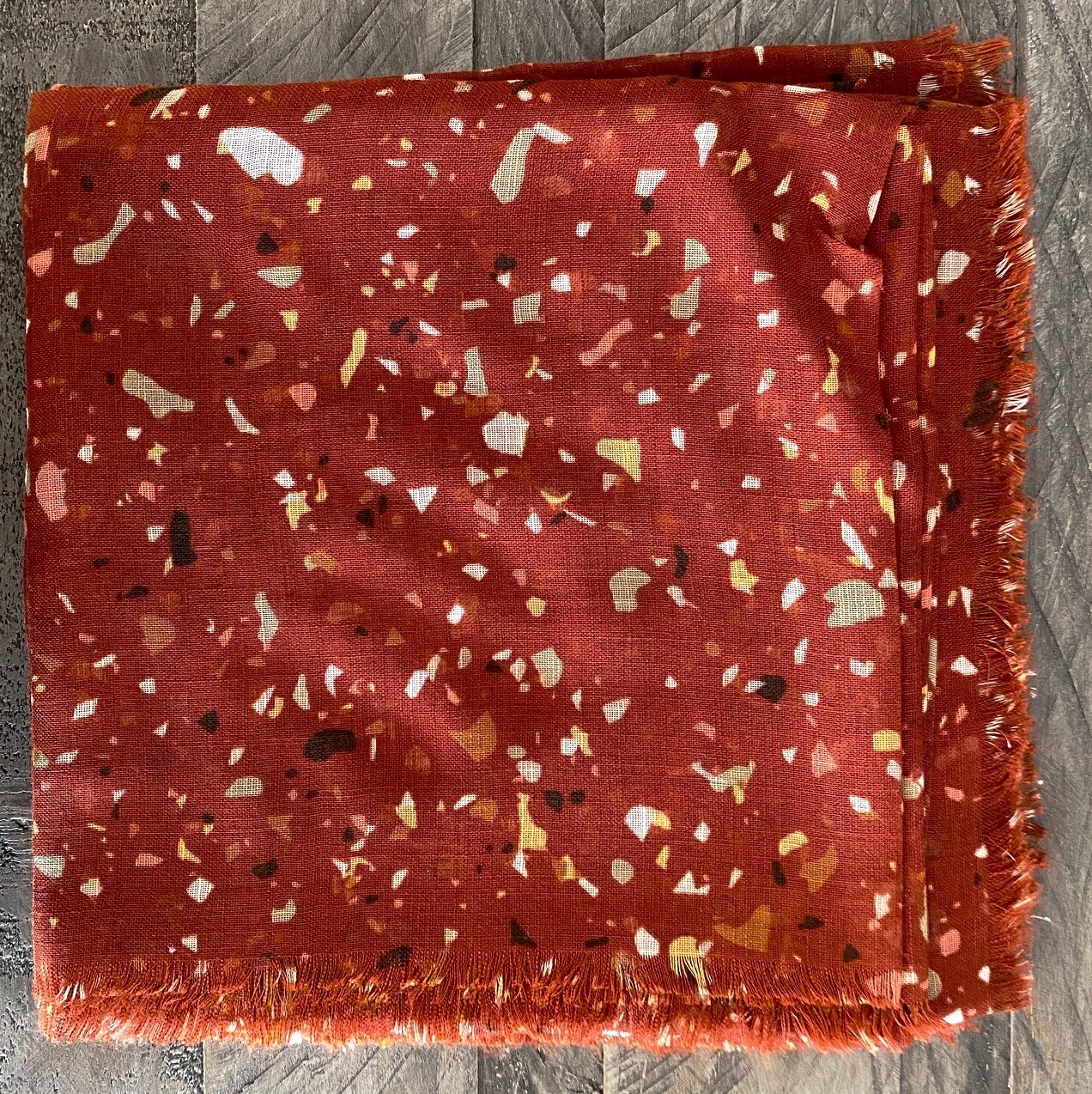 Burnt orange thicker splattered tichel w/soft fringes