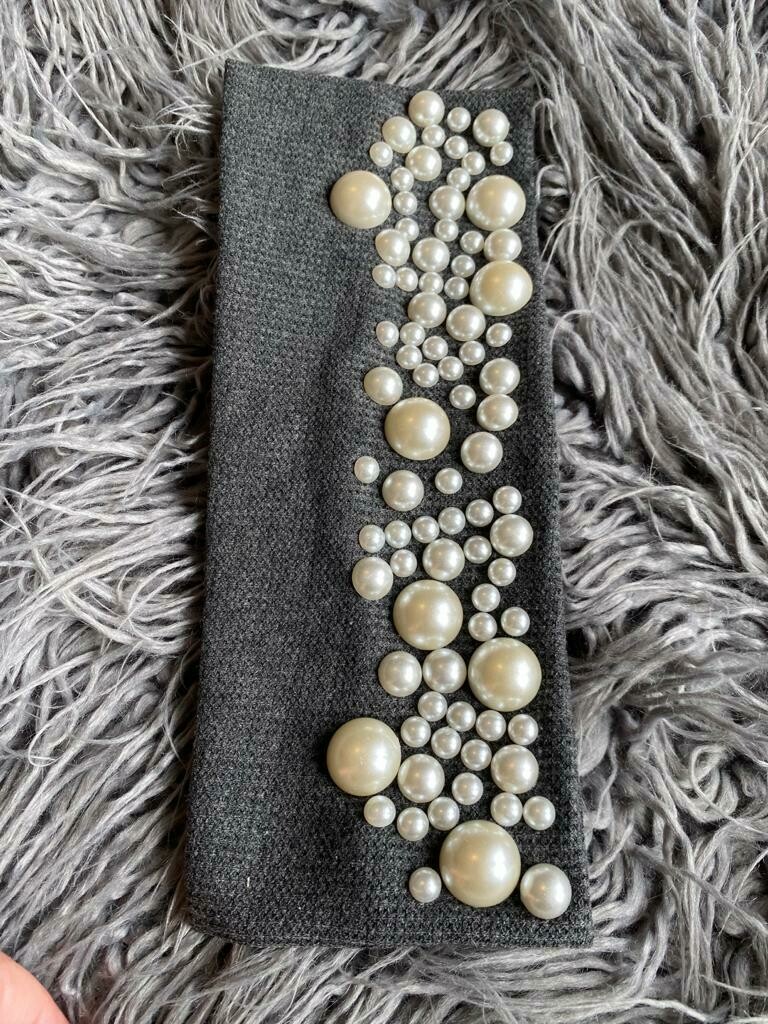 Waffle cotton flat head band w/fancy pearls