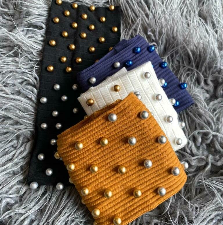 Dual colored pearled flat headbands Wider