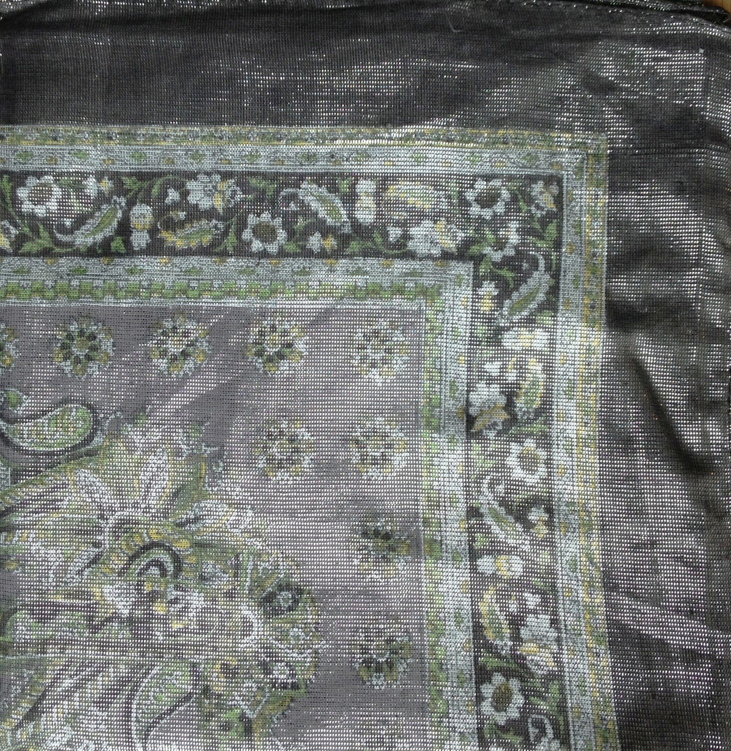 Mauve taupe shimmer tichel with pink flowers in center