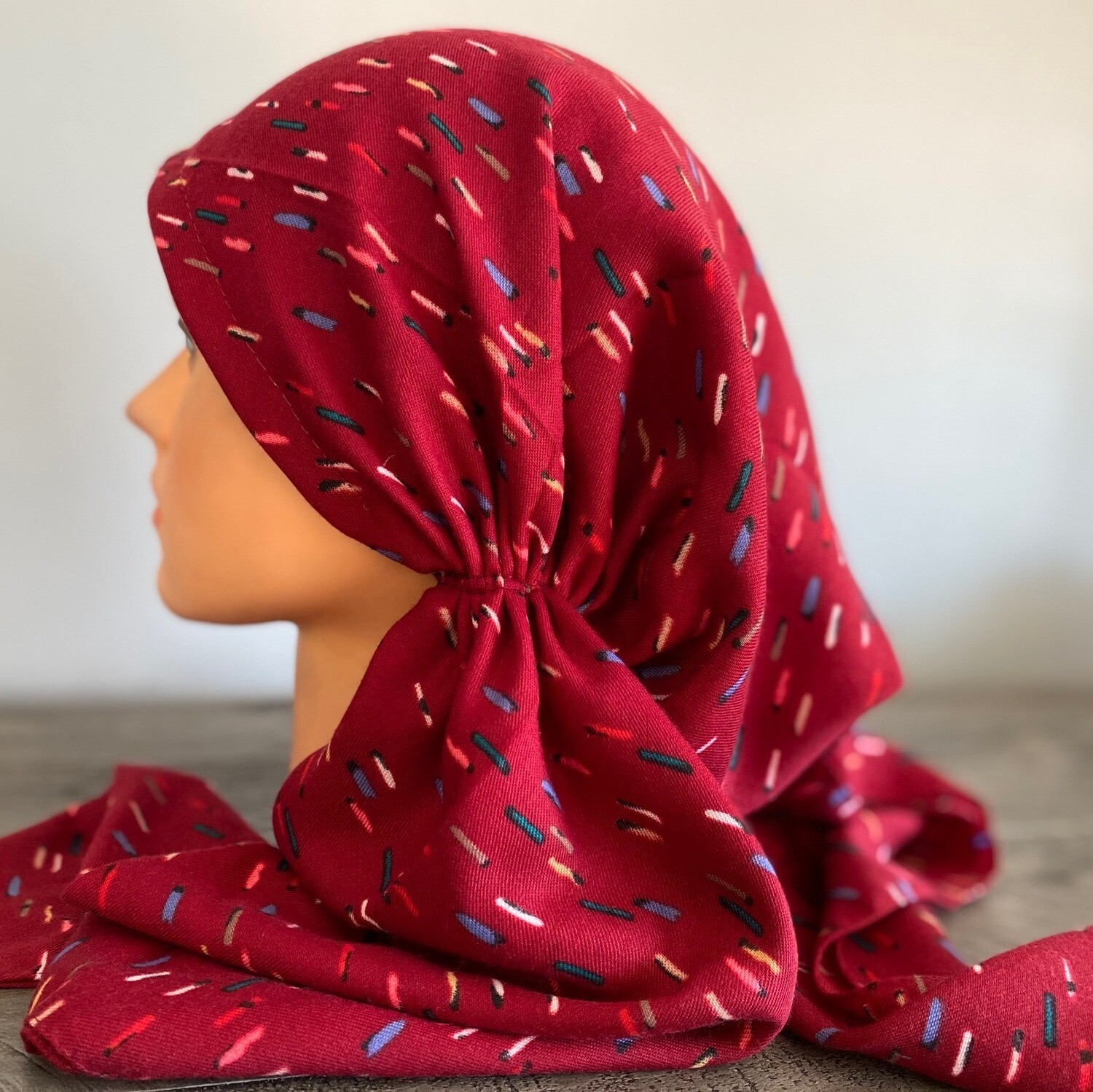 Cranberry heavy weight pretied tichel