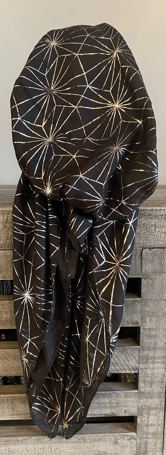 Black w/silver patterned pre-tied  w/band sewn in