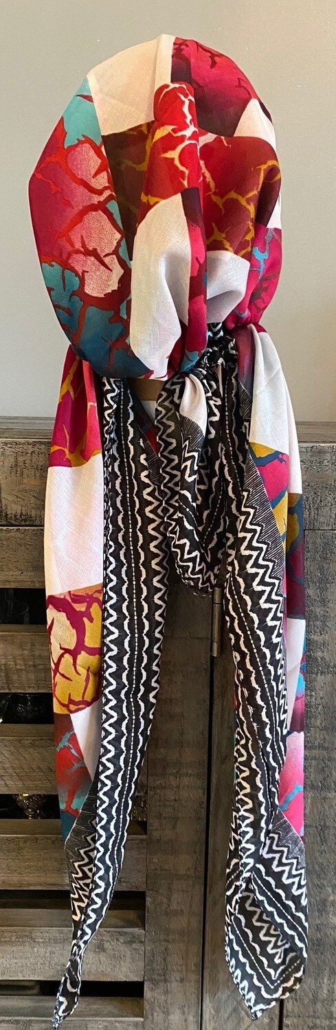 Multi colored squares pre-tied  w/band sewn in