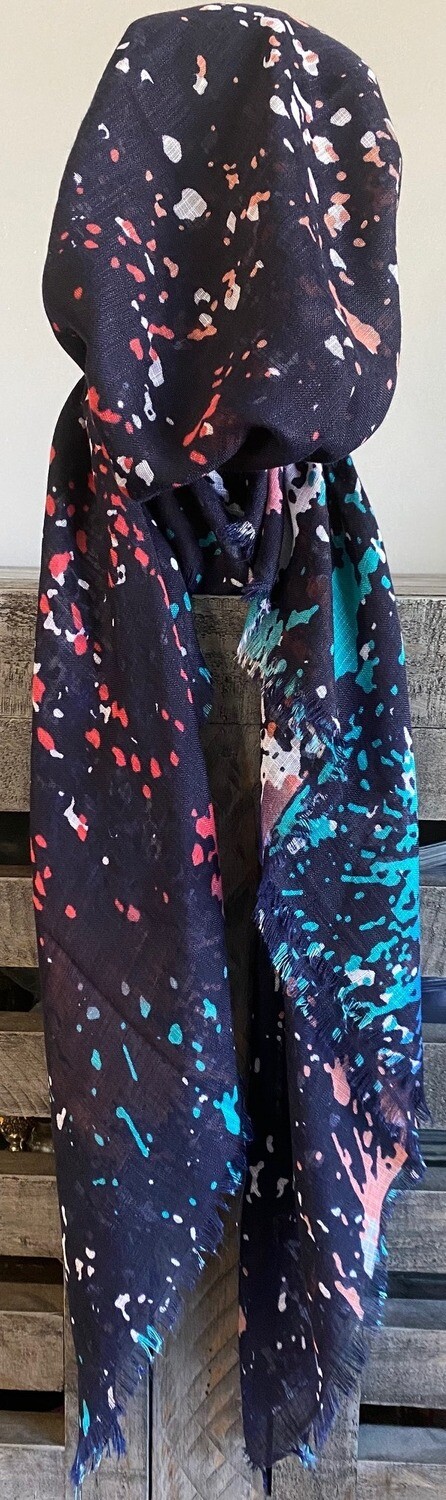 Navy and more splattered  - soft fringes pretied tichel