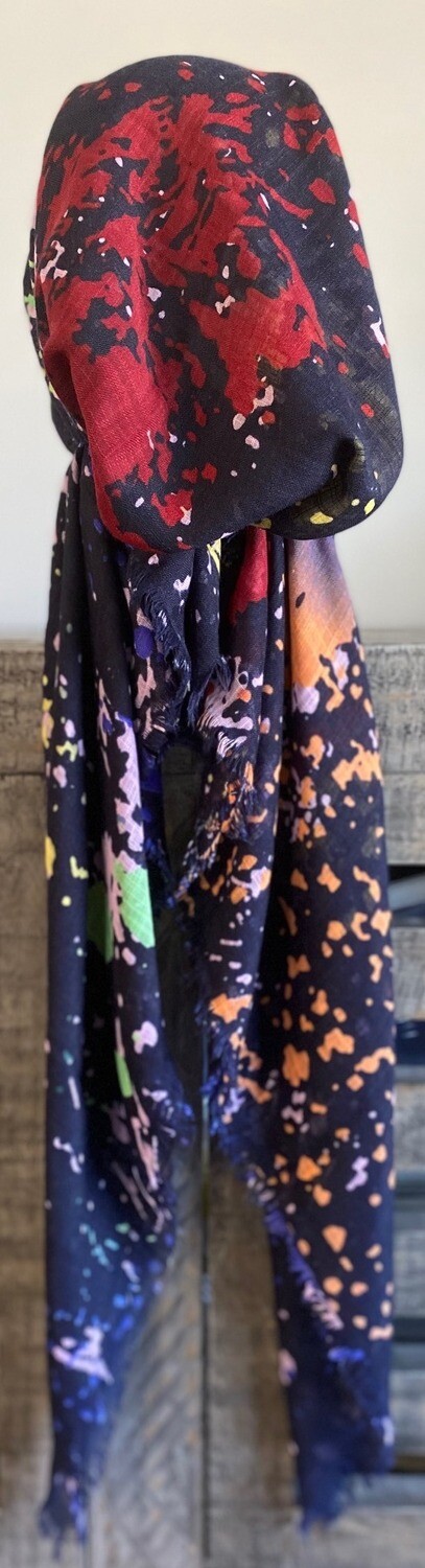 Navy/maroon and more splattered  - soft fringes pretied tichel