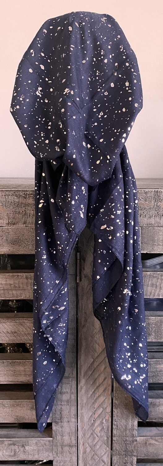 Navy/silver - paint spattered pre-tied tichel
