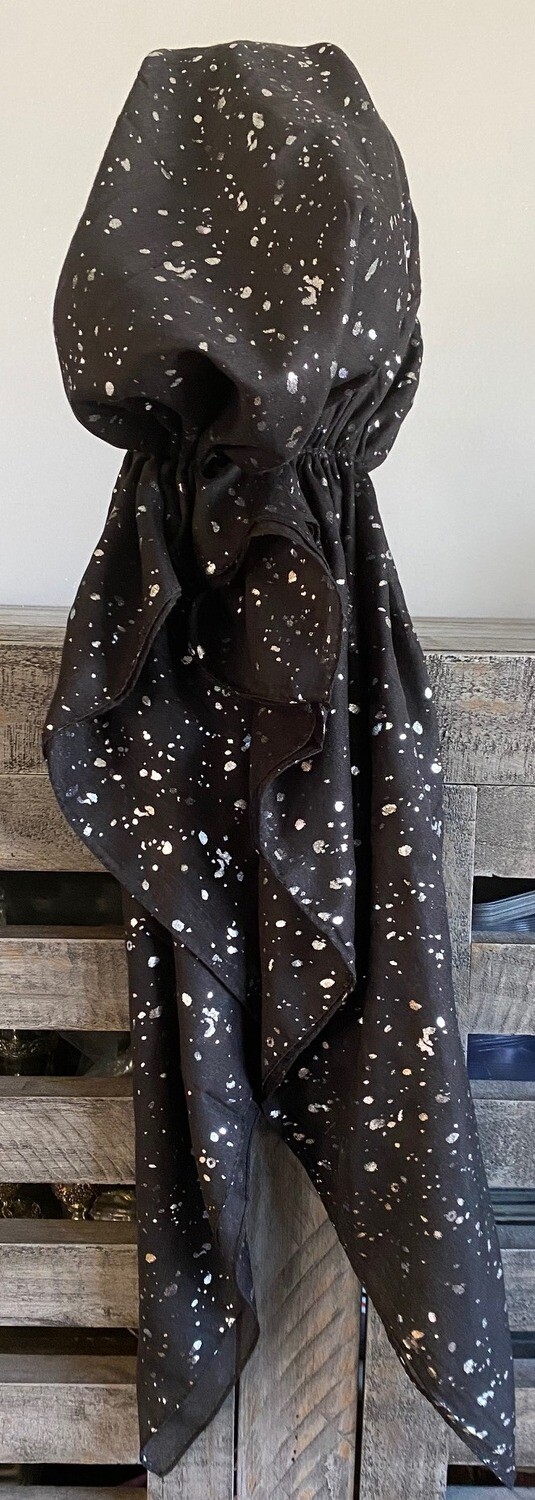 Black/silver - paint spattered pre-tied tichel