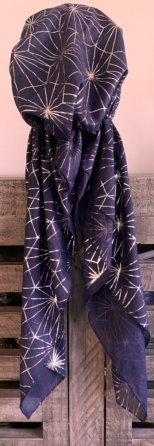 Navy/silver - patterned pre-tied tichel