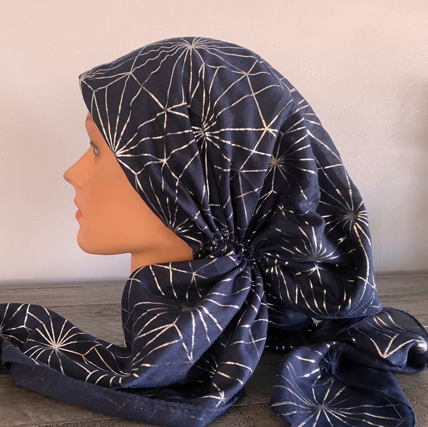 Navy/silver - patterned pre-tied tichel