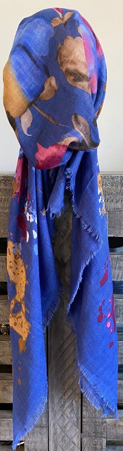 Denim colored floral - soft fringes pretied tichel