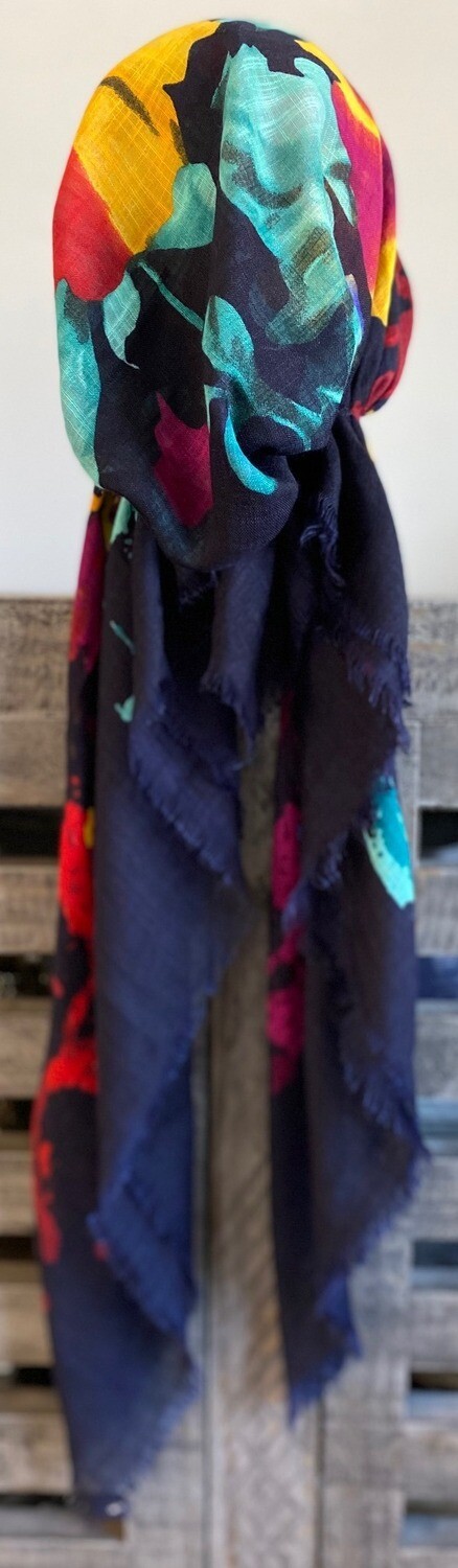 Navy n' more floral - soft fringes pretied tichel