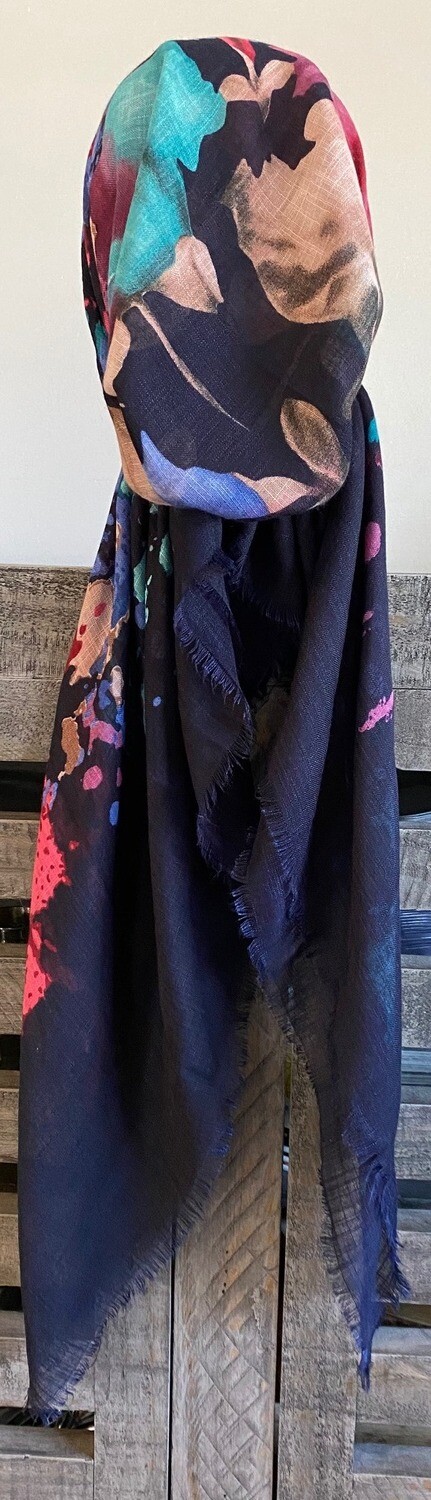 Navy/teal n' more floral - soft fringes pretied tichel