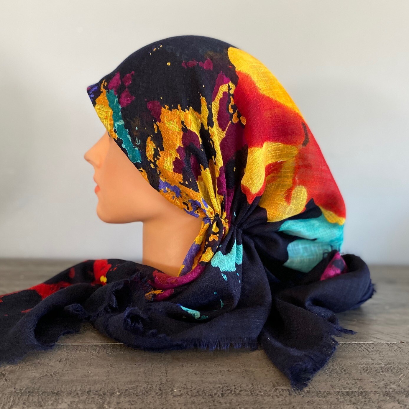 Navy n&#39; more floral - soft fringes pretied tichel