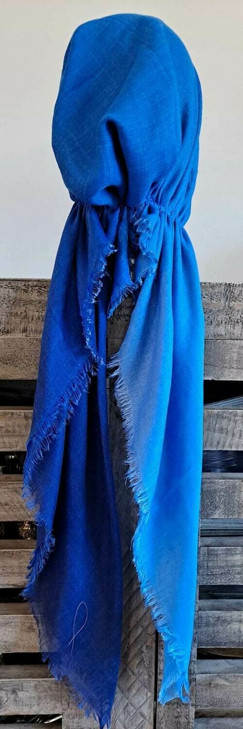 Blue shaded - soft fringes pretied tichel