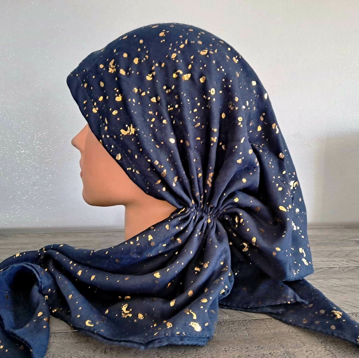 Navy/gold - splattered pre-tied tichel