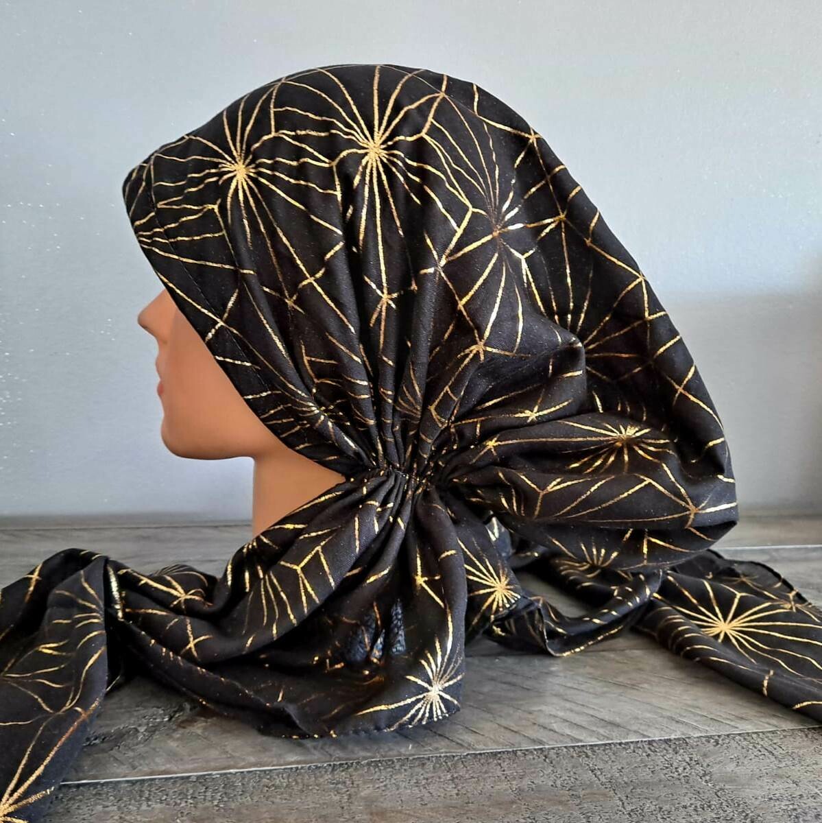 Black/gold - patterned pre-tied tichel