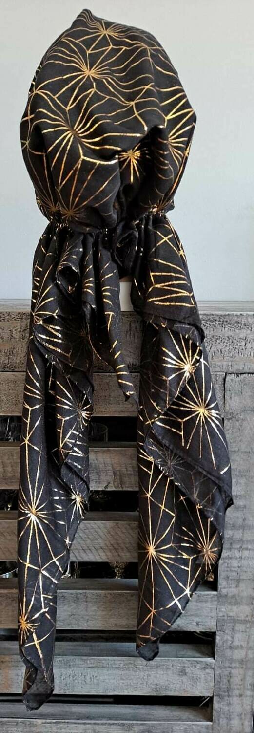 Black/gold - patterned pre-tied tichel