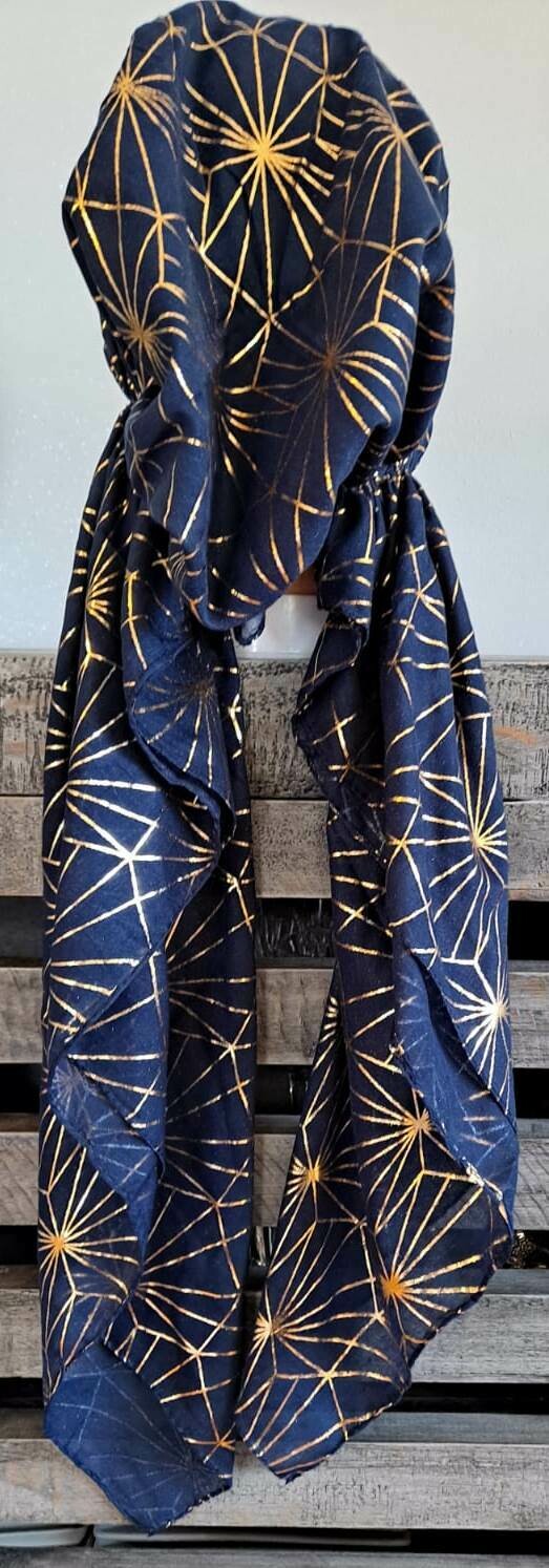 Navy/gold - patterned pre-tied tichel