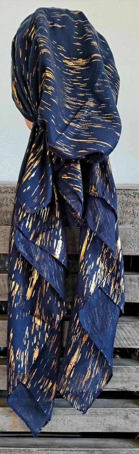 Navy/gold - streaks pre-tied tichel