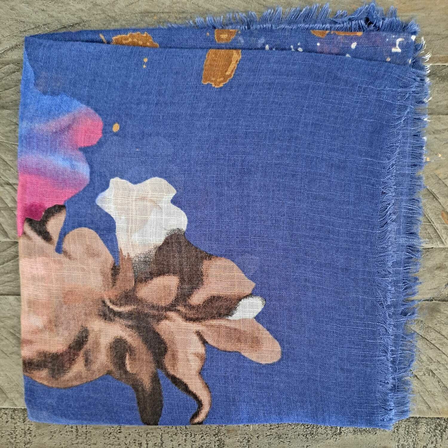 Denim colored floral - soft fringes tichel