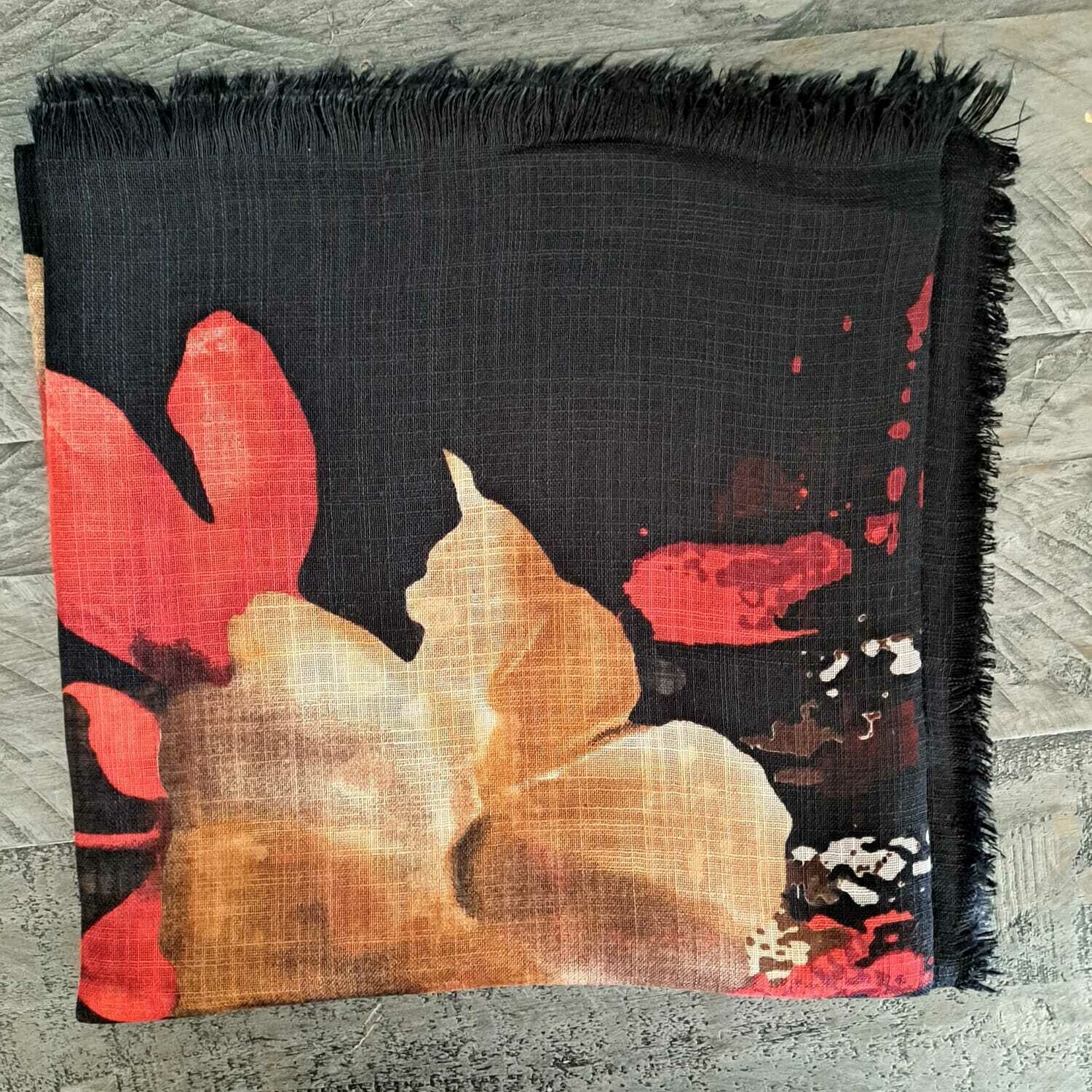Black/red floral - soft fringes tichel